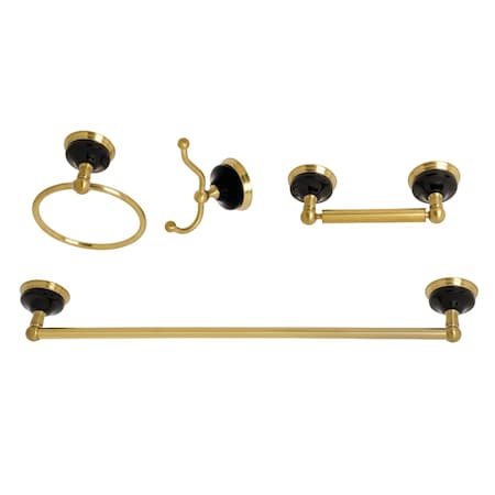 Kingston Brass BAK9112478BB Water Onyx 4-Piece Bathroom Accessory Set, Brushed Brass BAK9112478BB